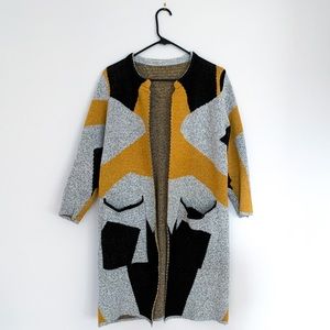 Multicolor Long Sleeve Geometric Print Cardigan
